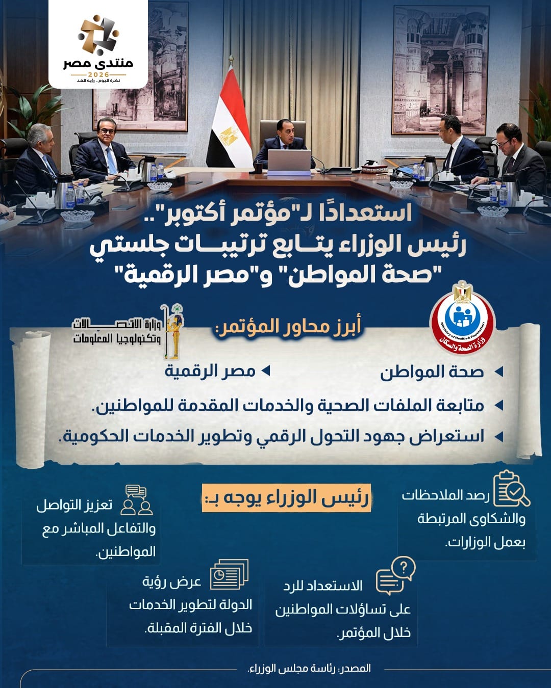 استعدادًا لـ«مؤتمر أكتوبر».. رئيس الوزراء يتابع ترتيبات جلستي «صحة المواطن» و«مصر الرقمية»